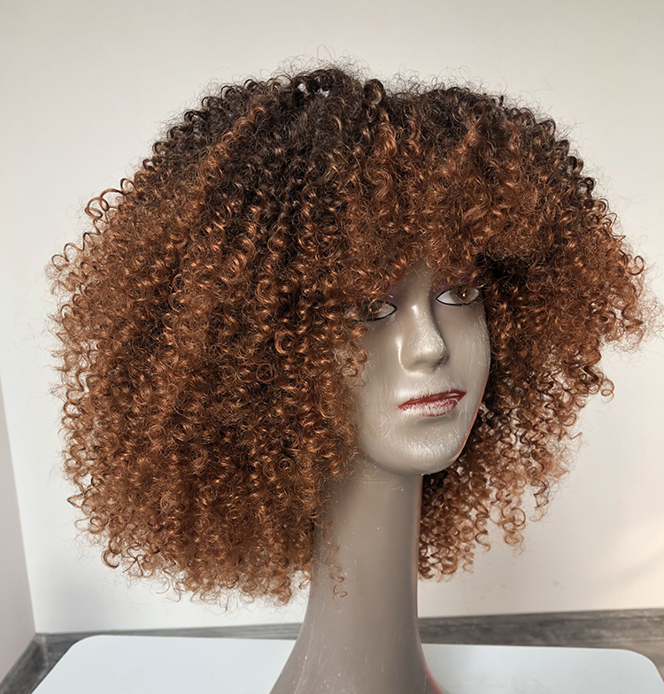 Wholesale natural black brown blonde 12colors glueless high temperature african for black women short hair curly synthetic wig