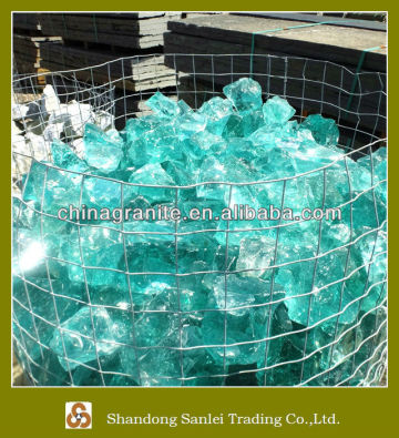 tumbled gabion with glass rocks