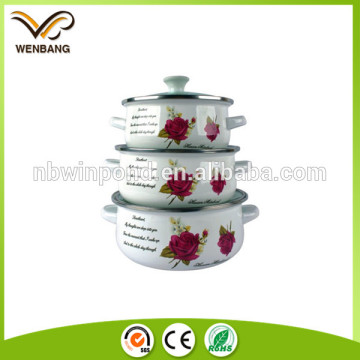 16-24cm sizes enamel cookware set with logo customized, enamel camping casserole carrier