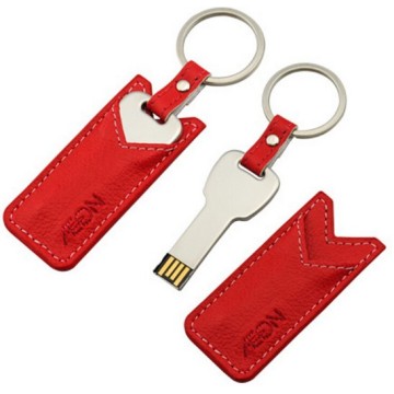 Key USB Flash Drive With Leather Pouch