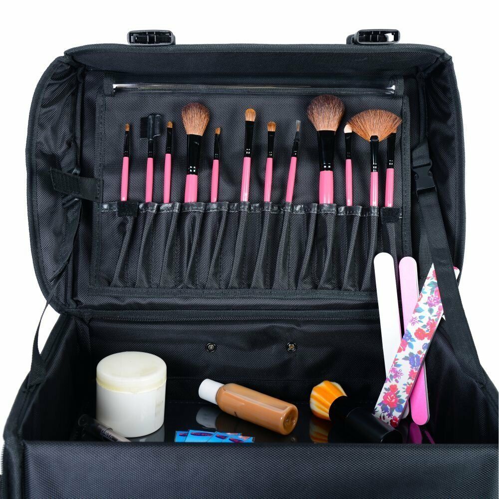 2 in 1 Soft Sided Rolling Trolley Makeup Case Nylon Storage Art Craft Tool Case Organizer