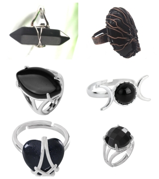 New Design: Adjustable Finger Ring with Natural Black Onyx Stone in Silver and Gold Plating