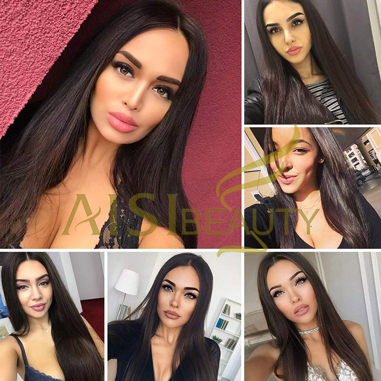Aisi Beauty Hotselling Vendor Cheap Long Silky Straight Brown Wig Swiss Lace Synthetic Hair For Black Women Lace Front Wig