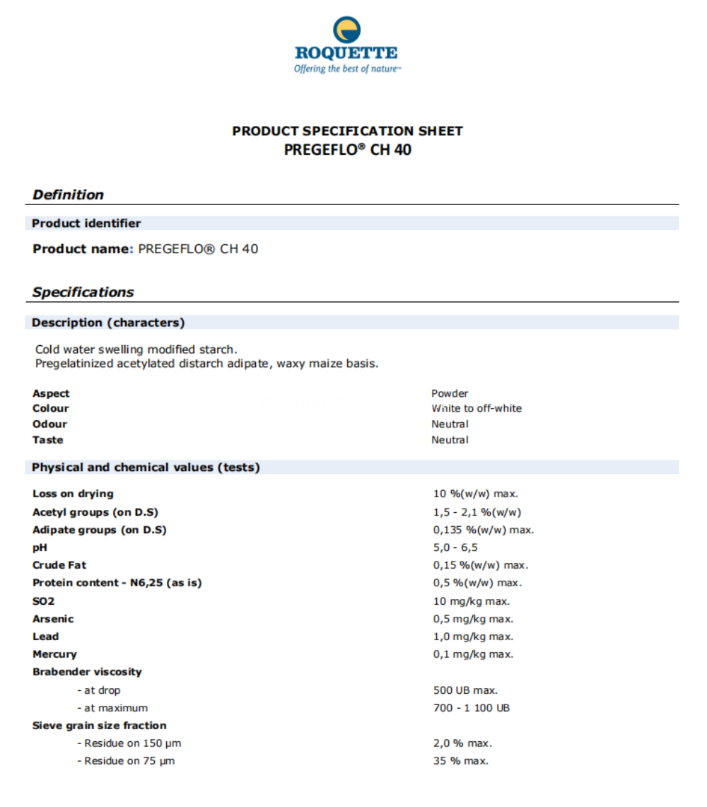 Roquette Modified Starch Pregeflo Ch40