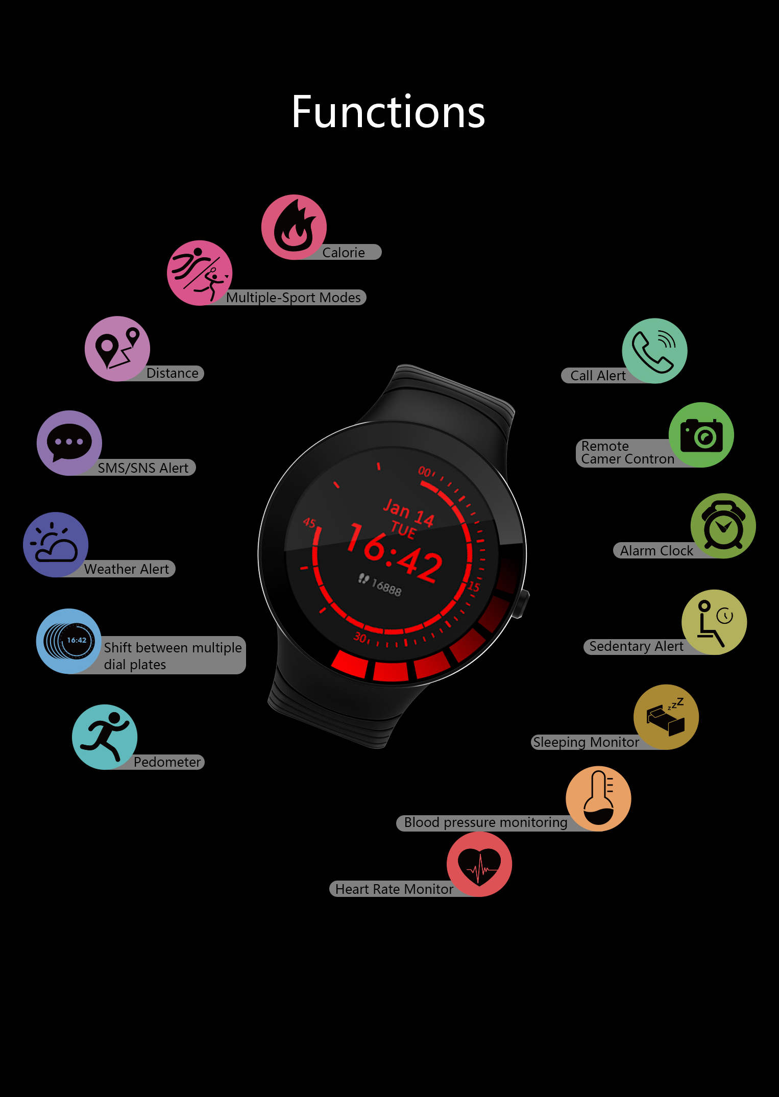 E3 Manual user smart watch mobile phone temperature alarm luminous sport unisex smart watch