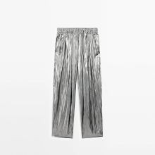 Women's pleated detail flowing metallic pants