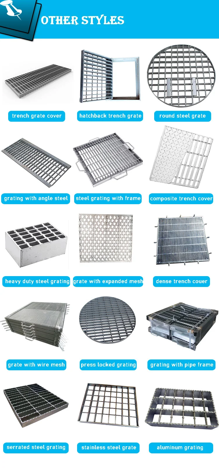 Floor Grate Drainage Drain Cover Stainless Steel Bar Grating Channel Trench Drain with Frame