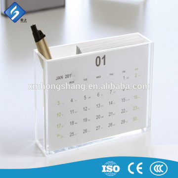 Wholesale Beautiful Clear Acrylic Desk Pen Holder with A Calendar Interlayer