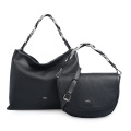 Grand sac hobo en cuir véritable vieilli noir