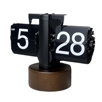 Wooden Base Retro Flip Clock with Nightlight - Senior Desk Calendar Clock