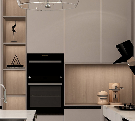 Modern wood grain and lacquer combination kitchen cabinet