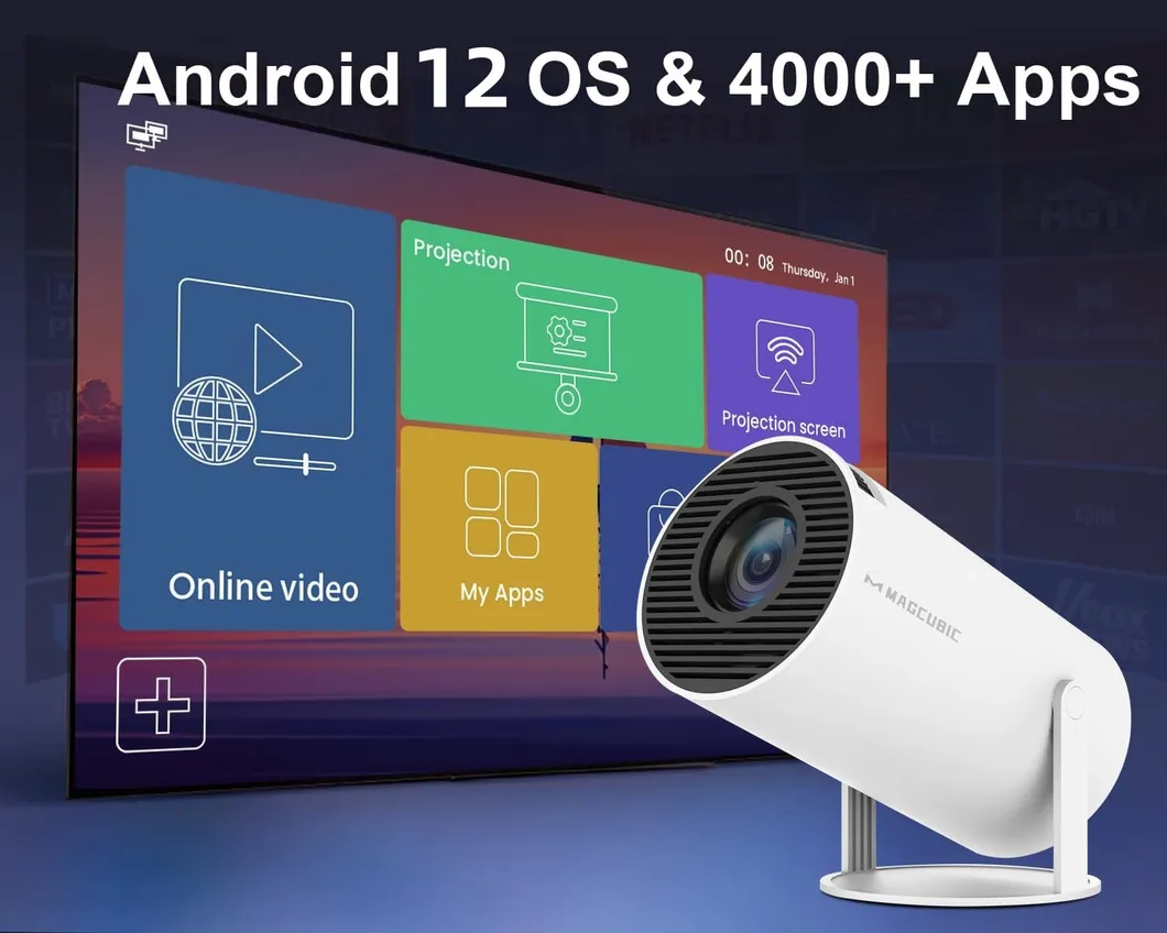 4K 1080P Support Portable WiFi6 Bluetooth 5.0 Android 12 Projector