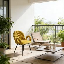 Hand-Woven Pouf Chair with Velvet Fabric