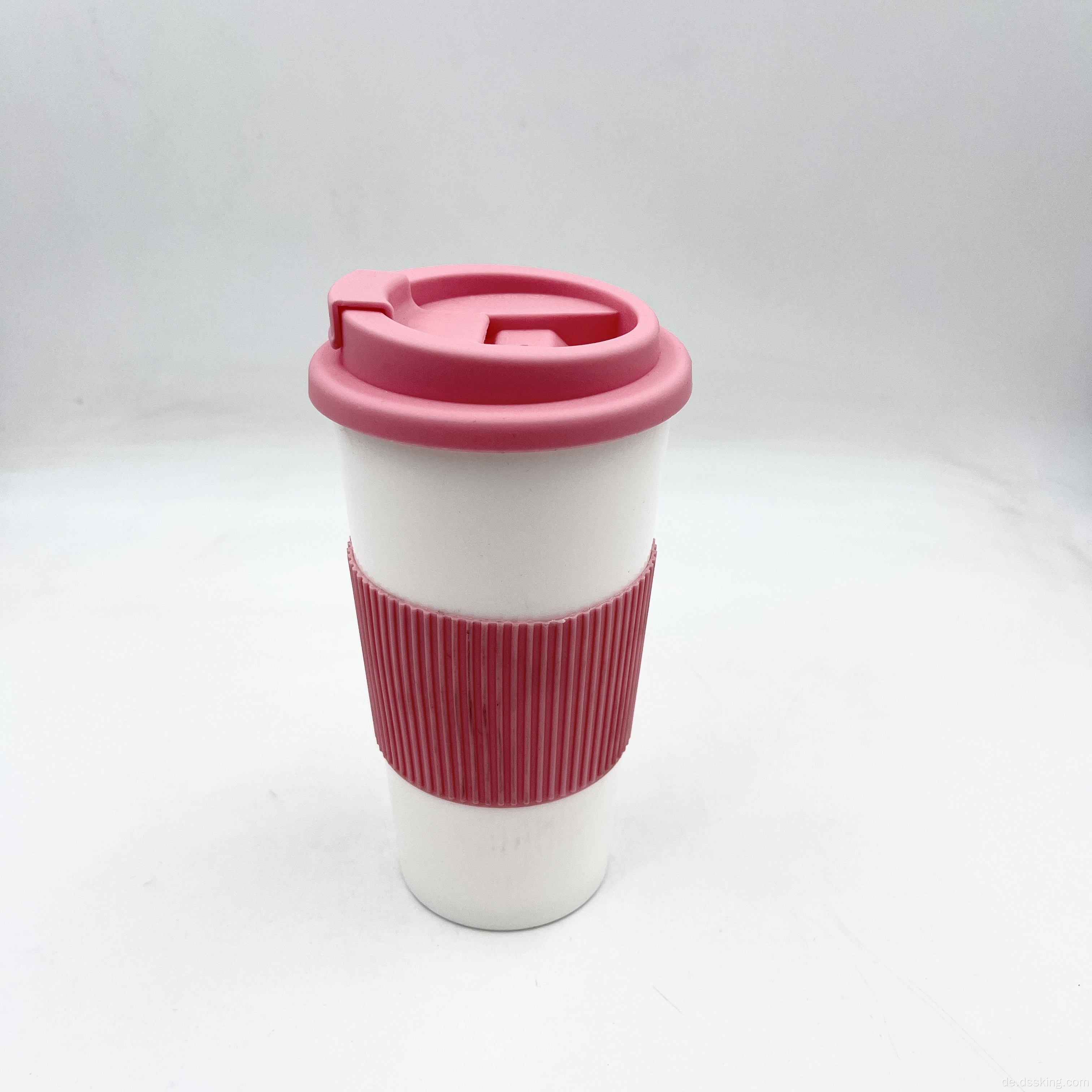 Umweltfreundlich wiederverwendbare BPA-kostenlose 16oz Doppelkaffeetasse mit TPR-Ärmel Siliziumhülle