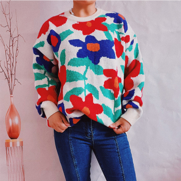 Women Print Long Sleeve Pullover Knitwear