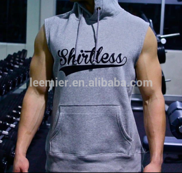 Custom Mens Cotton Zipper Sleeveless Gym Hoodie