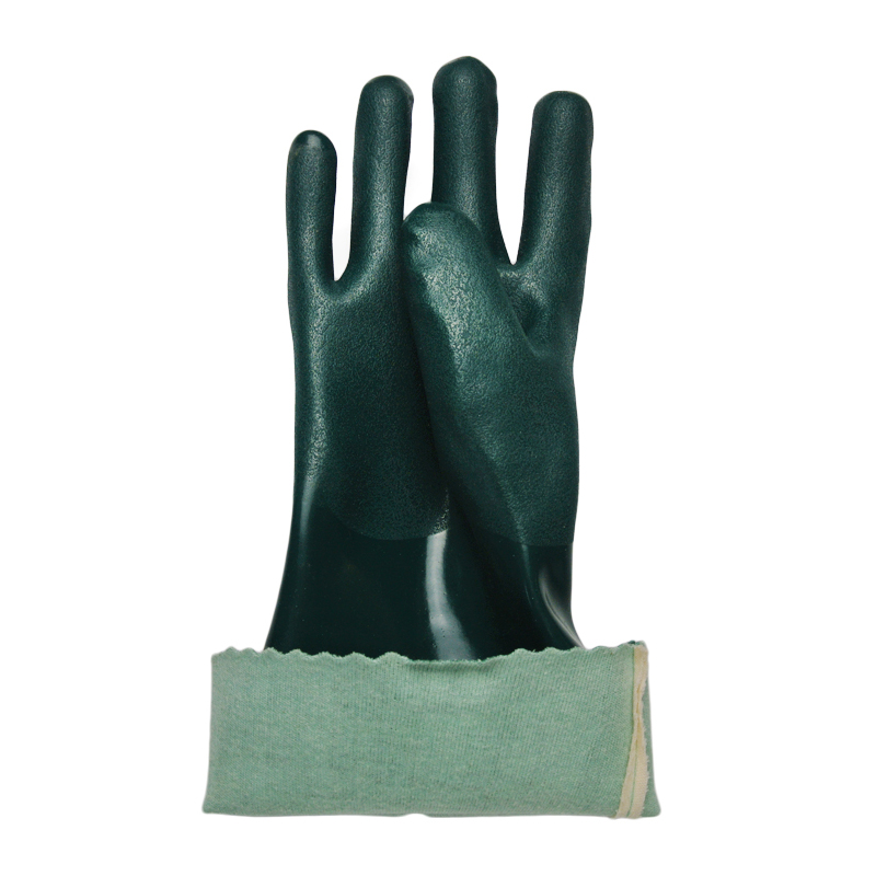 PVC dipped green protective safety working sandy gloves