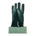 緑のポリ塩化ビニールのコーティング化学手袋綿のリネン