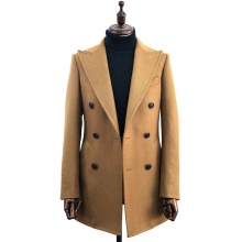 Brown Wool Long Overcoat with Shawl Lapel