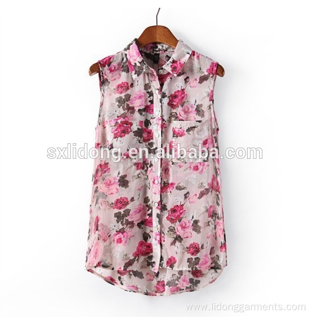 woman flower print shirt sleeveless elegant top