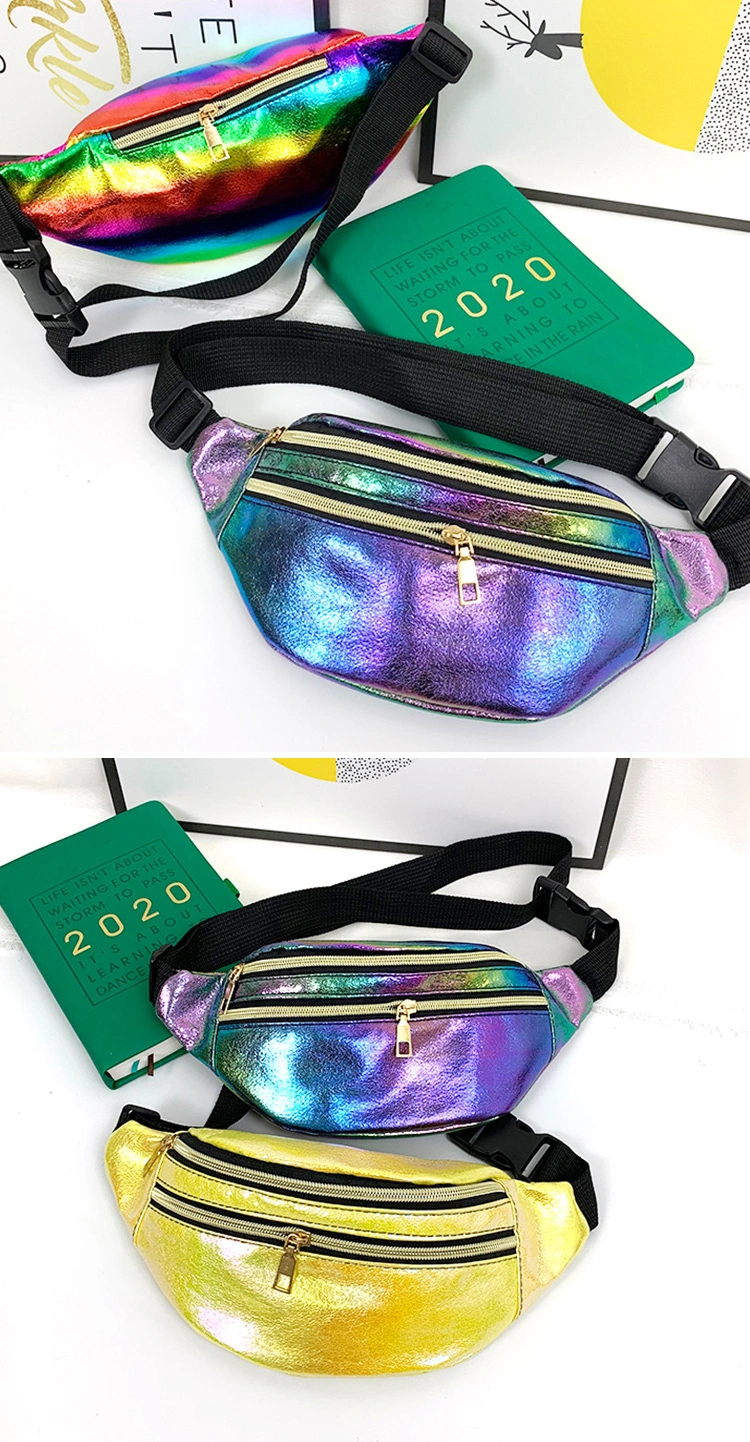 Custom Logo Fashion Women Ladies Waterproof Neon Bum Bags Colorful PU Leather Holographic Fanny Pack Sports Gym Running Waist Bag for Rave