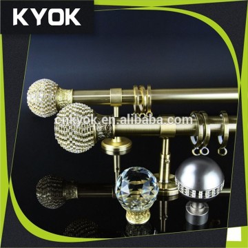 2015 hot sale round diamond curtain finials metal tube, round clear glass curtain rod, flower aluminum curtain rod fittings