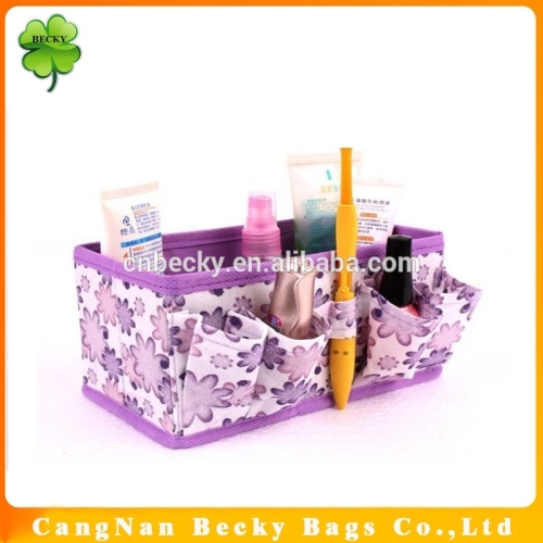 Creative flower pattern non woven folding makeup storage box with colored trim