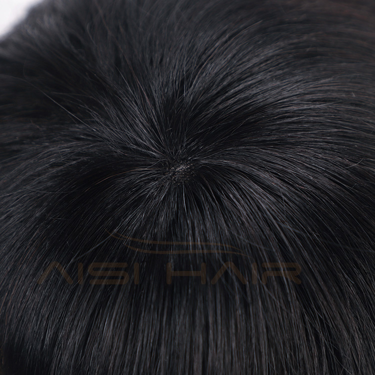 Aisi Hair 100% Human  Hair Men Toupee Human Hair Man Hairpieces Natural Black Machine Made Men Toupee with Clips