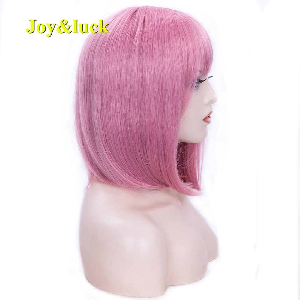 Short Bob Cut Wholesale Prices For Women With Bangs Ladies Cosplay Party Pink Natural Straight Short Bob Wig Synthetic Hair Wigs