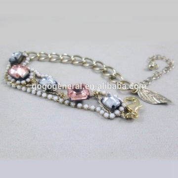 Fashion Custom Lucky Leaf Charm Multi Link Pave Diamond Bracelet