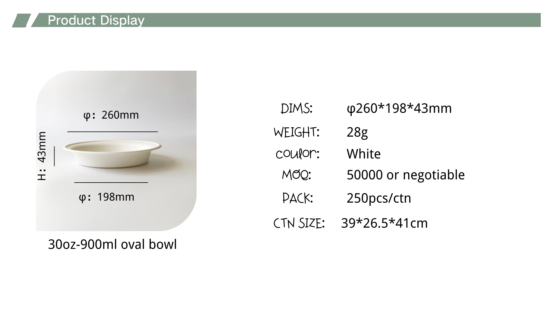 Tigela oval de 900 ml 900ml oval bowl
