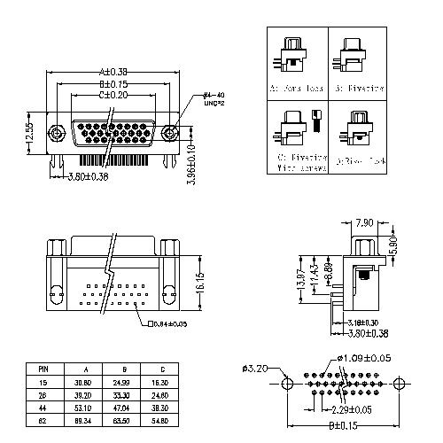 HDR01-FXXXXX D-SUB PCB Female Three Row Right HDR01-FXXXXX D-SUB PCB Female Three Row Right