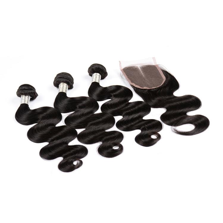 Unprocessed virgin 3 bundles of malaysian body wave hair with closure 100 remy human hair