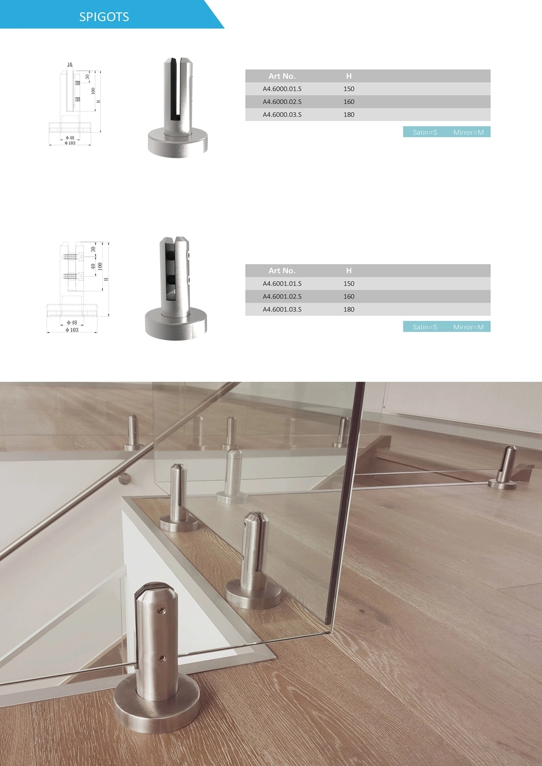 Balcony Railing Banister Glass Stair Handrail Spigot Handrail Fitting