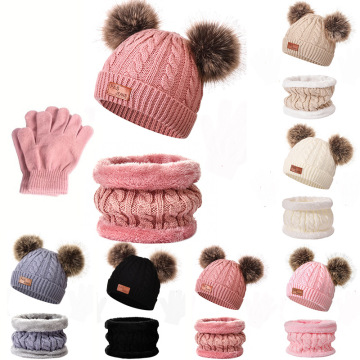 Kids Beanies and Scarf Sets Pompon Winter Knit Accessories