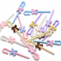 100Pcs / Lot Kawaii Pastel Color Resin Candy Cane Charms Cute Bowknon Candy Cane Lollipop Στολίδι Κοσμήματα DIY