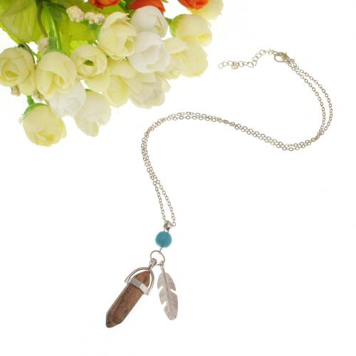 Picture Jasper Feather Hexagonal Prism Pendant Choker Necklace