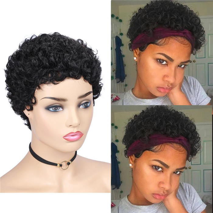 Hair Brazilian Short Machine Made Wig Afro Kinky Curly Wig  Ombre1B/30# Human Hair Wigs For Black Women