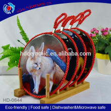 home furnishing plaque with color ribbon,ceramic pot mats with cork bottom,table mats