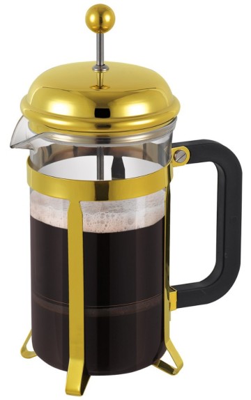 gloden cup coffee press,gloden frame glass coffee pot, gloden-plating french press maker