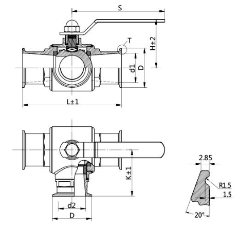 Three way ball valve