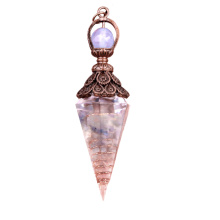 Clear Crystal Chip Stone Resin Antique Bronze Hexagonal Cone Pendant & Pendulum