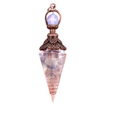 Clear Crystal Chip Stone Resin Antique Bronze Hexagonal Cone Pendant & Pendulum