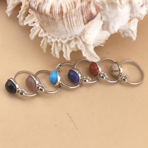 Natural Stone 10MM Round Cabs Silver Carrot Rings Adjustable Gemstone Crystal Silver Ring for Women Men Elegant Wedding Ring