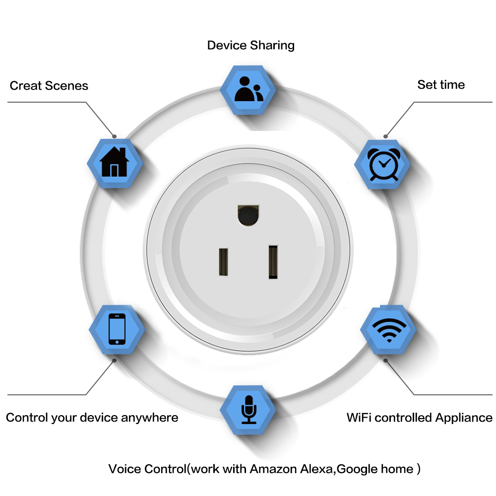 Sıcak Satış 10A Elektrikli Ev Uzaktan Kumanda Kablosuz Mini Soket Google Home Ile Çalışmak Alexa Wifi Akıllı Güç Fişi ABD