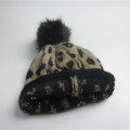 Leopard Jacquard Sombrero de invierno con Pompom