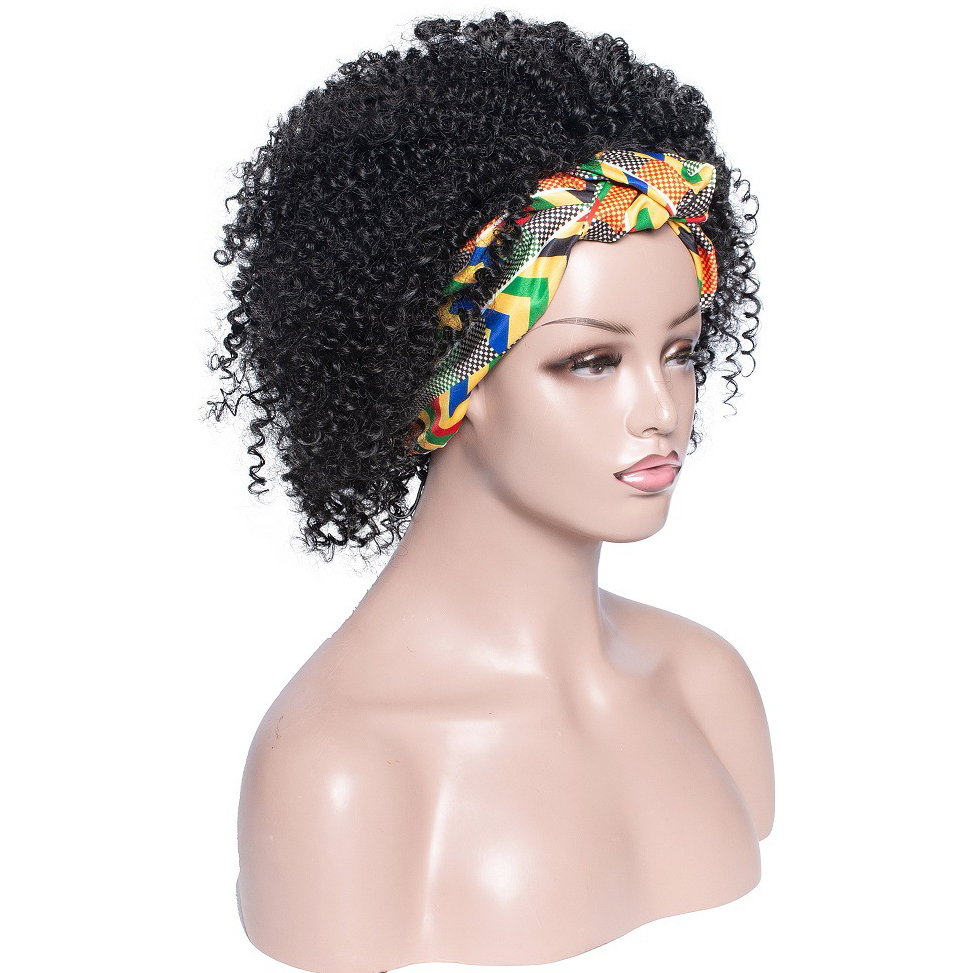 Colored Hairband Wholesale Prices for Black Women Scarf Wig Black Hair Short Afro Kinky Curly Headband Wig Synthetic Hair Wigs