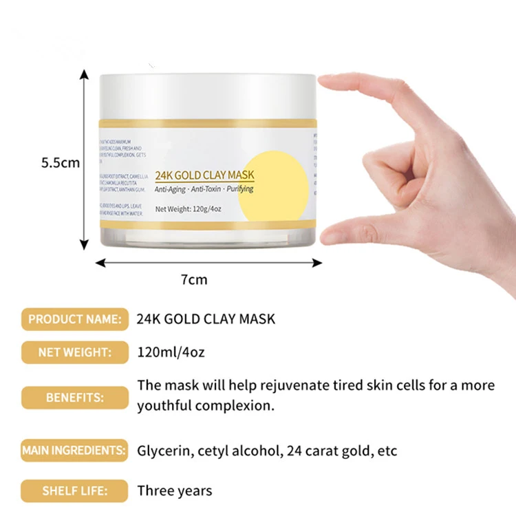 OEM Custom Skin Care Anti-Wrinkle Face Mask 24K Gold Luxury Brightening Clay Facial Mask