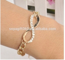 Gold Crystal Rhinestone Infinity Symbol Charm Chain Bracelet Jewelry