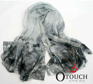 Fashion Gray Printed Camouflage wool fabric scarf